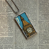 Vintage London travel posters, upcycled hand soldered glass pendant