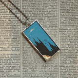 Vintage London travel posters, upcycled hand soldered glass pendant
