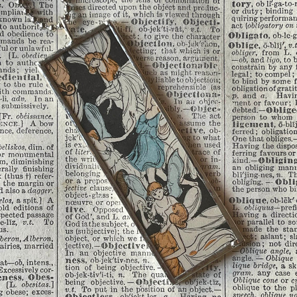 Fairy, Faeries, vintage children's book illustration up-cycled to soldered glass pendant