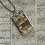 Spring and Winter scenes, Japanese woodblock prints, up-cycled to hand-soldered glass pendant