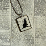 Rabbit, Hedgehog, vintage children's book illustrations, up-cycled to soldered glass pendant