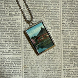 Spring and Winter scenes, Japanese woodblock prints, up-cycled to hand-soldered glass pendant