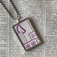 Harold and the Purple Crayon, vintage children's book illustrations, hand-soldered glass pendant