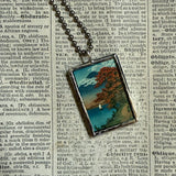 Summer and Autumn scenes, Japanese woodblock prints, up-cycled to hand-soldered glass pendant