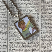 Little Prince, original illustrations from vintage book, up-cycled to soldered glass pendant
