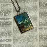 Summer and Autumn scenes, Japanese woodblock prints, up-cycled to hand-soldered glass pendant
