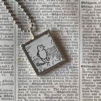 Winnie the Pooh childrens' book illustrations up-cycled to hand-soldered glass pendant