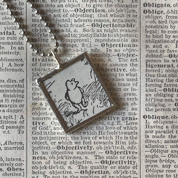 Winnie the Pooh childrens' book illustrations up-cycled to hand-soldered glass pendant