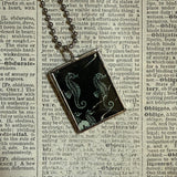 Fish and sea horses - vintage 1930s children's book illustration up-cycled to soldered glass pendant (Copy)