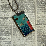 Sea birds, Japanese woodblock prints, up-cycled to hand-soldered glass pendant