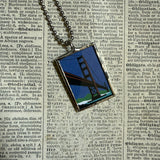 Vintage San Francisco Travel of Golden Gate Bridge and map, upcycled hand soldered glass pendant