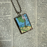 Vintage San Francisco Travel of Golden Gate Bridge and map, upcycled hand soldered glass pendant