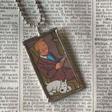 Tintin and Snowy, original vintage 1960s book illustrations, upcycled to soldered glass pendant