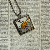 California poppy and daisy flowers, botanical illustrations, up-cycled to soldered glass pendant (Copy)