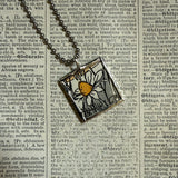 California poppy and daisy flowers, botanical illustrations, up-cycled to soldered glass pendant (Copy)