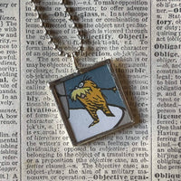 The Lorax, original illustrations from vintage book, up-cycled to soldered glass pendant