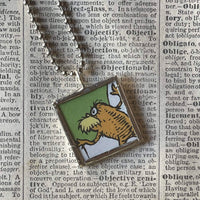 The Lorax, original illustrations from vintage book, up-cycled to soldered glass pendant