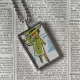 Madeline and Miss Clavel, original illustrations from vintage book, up-cycled to soldered glass pendant