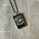 Winter and Autumn scenes, Japanese woodblock prints, up-cycled to hand-soldered glass pendant