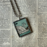 Swans, crow, goose - vintage 1930s children's book illustrations upcycled to soldered glass pendant