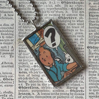 Tintin and Captain Haddock, original vintage 1960s book illustrations, upcycled to soldered glass pendant