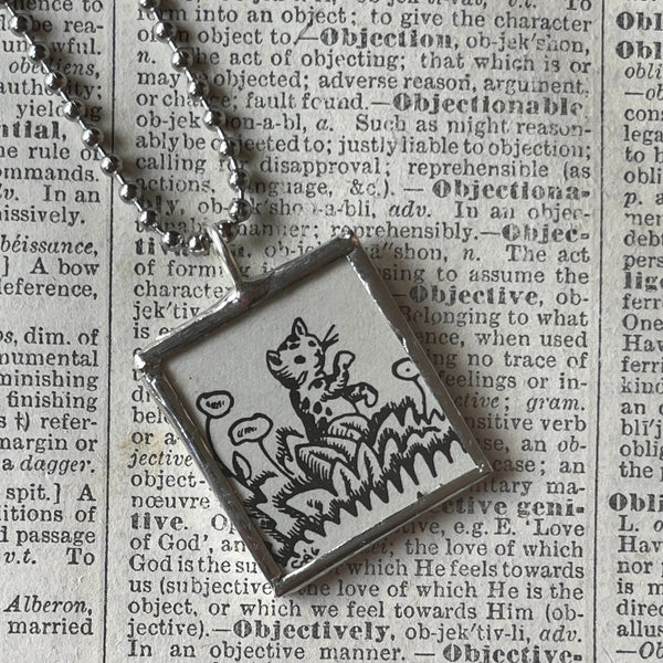 Millions of Cats, vintage children's book illustration up-cycled to soldered glass pendant