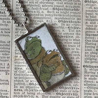 Frog and Toad, vintage children's book illustrations, up-cycled to soldered glass pendant