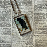Raven, bird in tree - vintage 1930s children's book illustrations upcycled to soldered glass pendant