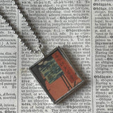 Cherry blossoms, Japanese woodblock prints, up-cycled to hand-soldered glass pendant