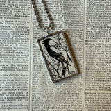 Raven, bird in tree - vintage 1930s children's book illustrations upcycled to soldered glass pendant