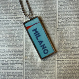 Milan, Milano Italy vintage travel poster images, upcycled hand soldered glass pendant