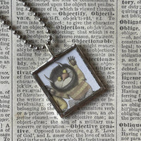 Wild Things, Max, Sendak, vintage children's book illustrations, up-cycled to soldered glass pendant