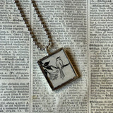 Swans, bird in tree - vintage 1930s children's book illustrations upcycled to soldered glass pendant