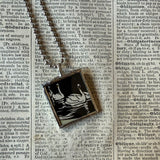 Swans, bird in tree - vintage 1930s children's book illustrations upcycled to soldered glass pendant