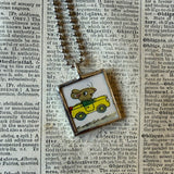 Mouse in car, mice, vintage children's book illustrations, up-cycled to soldered glass pendant