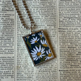 Mushroom and daisies vintage  illustrations up-cycled to soldered glass pendant