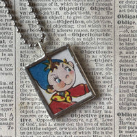 Noddy Elf, vintage children's book illustration, upcycled to soldered glass pendant