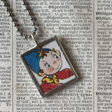 Noddy Elf, vintage children's book illustration, upcycled to soldered glass pendant