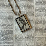 Chickadee vintage 1930s dictionary illustration, hand-soldered glass pendant