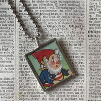 Noddy Elf, vintage children's book illustration, upcycled to soldered glass pendant