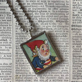 Noddy Elf, vintage children's book illustration, upcycled to soldered glass pendant