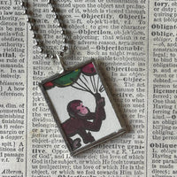 Curious George, original vintage childrens' book illustrations, upcycled to soldered glass pendant