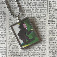 Curious George, original vintage childrens' book illustrations, upcycled to soldered glass pendant