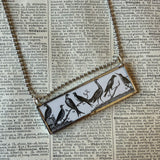 Birds, vintage children's book illustration upcycled to soldered glass pendant