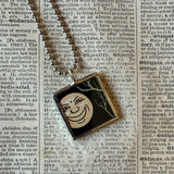 Full moon, crescent moon, vintage children's book illustrations, hand-soldered glass pendant
