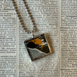 Full moon, crescent moon, vintage children's book illustrations, hand-soldered glass pendant