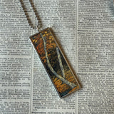 Mt. Fuji and Autumn scenes, Japanese woodblock prints, up-cycled to hand-soldered glass pendant