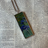 Vincent Van Gogh Starry Night, Iris, upcycled to hand soldered glass pendant
