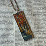 Mt. Fuji and Autumn scenes, Japanese woodblock prints, up-cycled to hand-soldered glass pendant