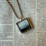 Mt. Fuji and Winter scenes, Japanese woodblock prints, up-cycled to hand-soldered glass pendant